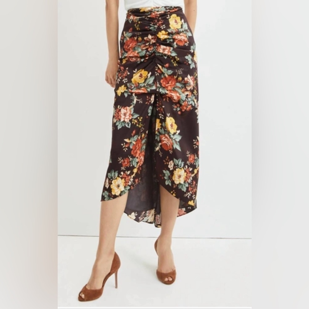 Veronica Beard Pixie Floral Silk Ruched Midi Skirt Women’s Size 0 NWT